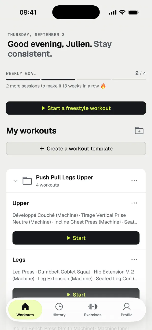 Musku screenshot: Your workouts, ready to go